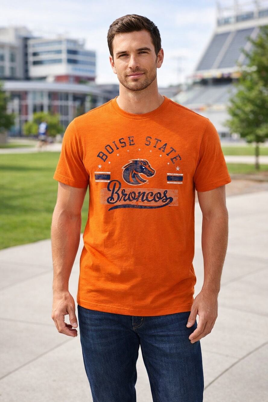 Boise State Broncos T Shirt Medium Orange‎ Graphic Garment Dyed Cotton NCAA NWT